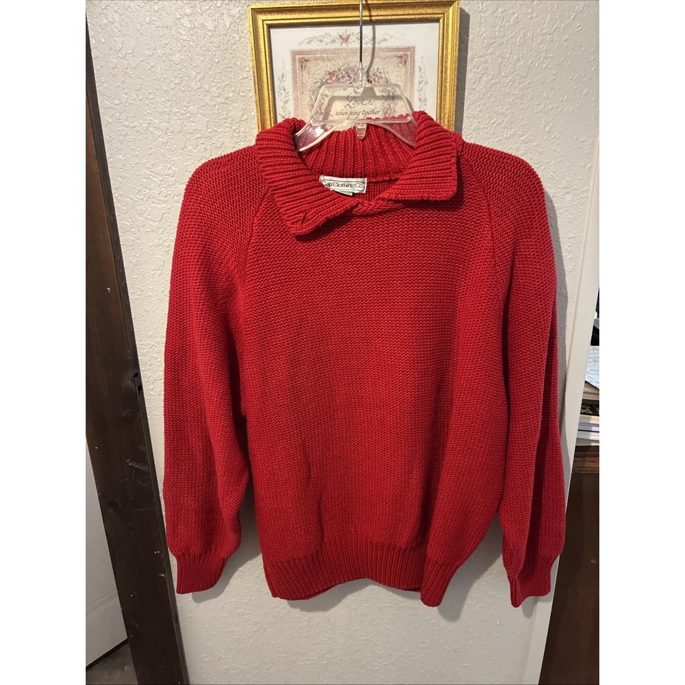 Vintage Women 90s Gap Clothing Co. Red Shaker Stitch Ramie Cotton Sweater Sz M